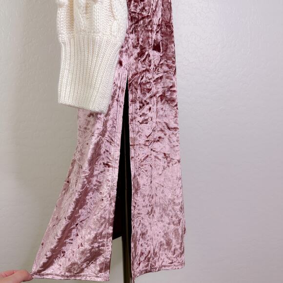 WAYF x Emma Rose Samantha Ruched Crushed Velvet Slit Midi Skirt Pink Medium NWT - Picture 5 of 12